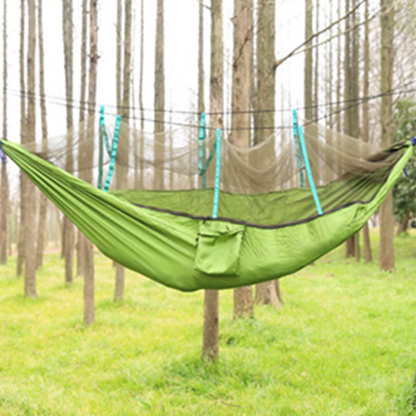 结实耐用！户外带蚊帐吊床加宽双人降落伞布超轻防蚊网