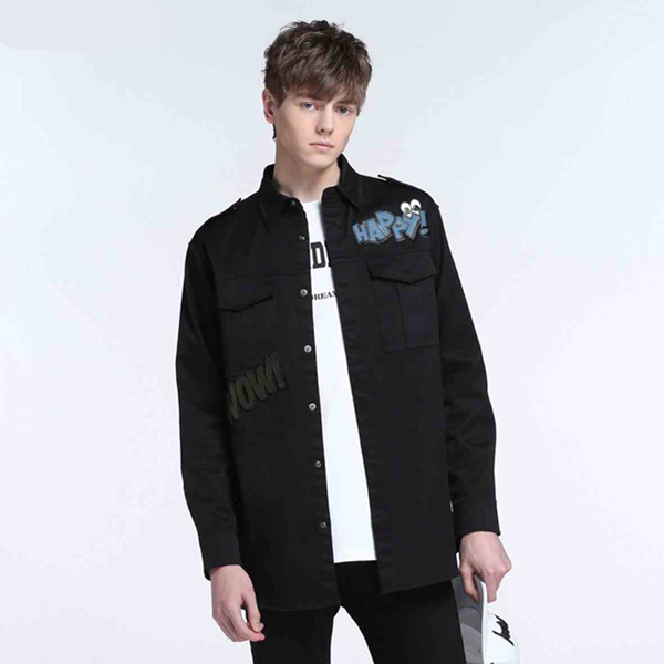 帅气减龄！TRENDIANO字母棉质中长款长袖衬衫3HC1010440