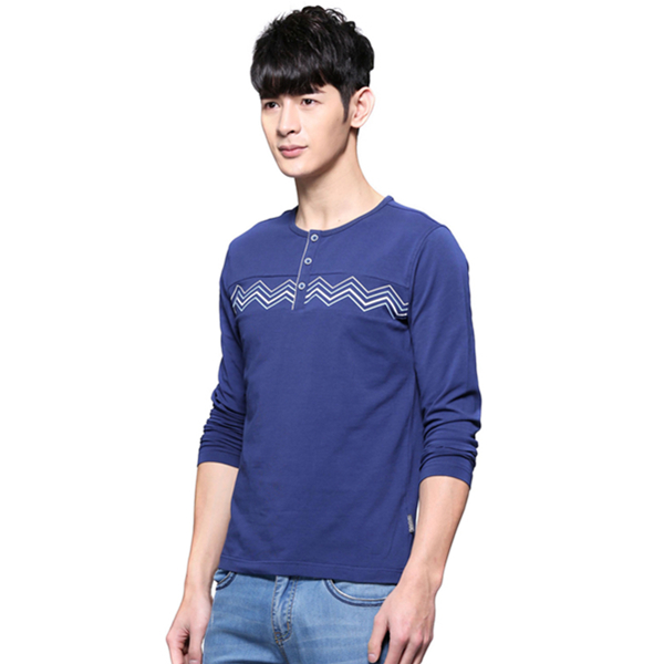 简约款式！真维斯弹性平纹布文化领领胸间长袖T恤61-171514