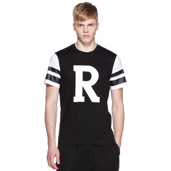 新潮时尚！TRENDIANO字母铆钉拼色短袖圆领T恤315202016R