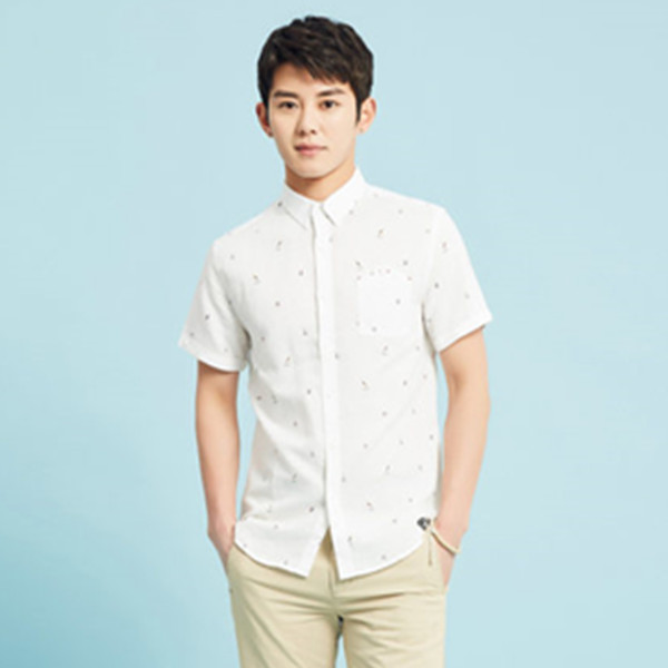三色可选！美特斯邦威印花百搭舒适短袖衬衫