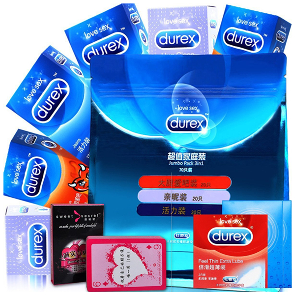 激情共享！Durex杜蕾斯家庭装70只+润滑液5ml*2+情趣扑克牌