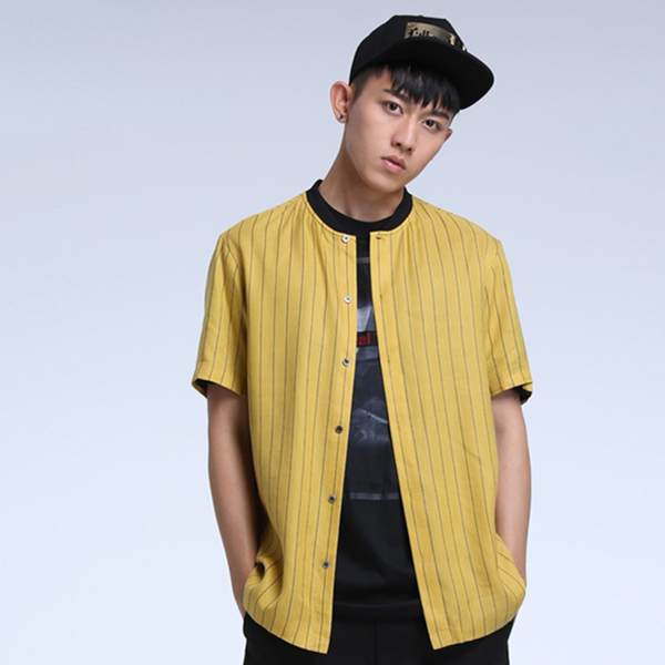 简约爽朗！TRENDIANO立领条纹宽松短袖衬衫3HC2011930