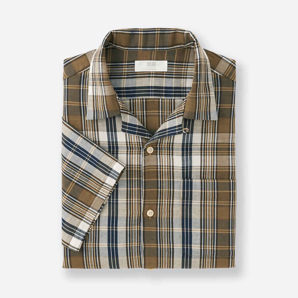 夏季百搭！UNIQLO优衣库麻棉格子开领衬衫193822