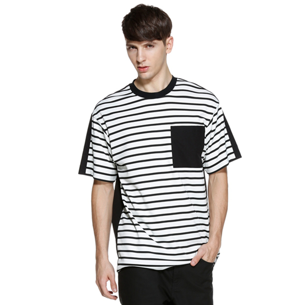 帅气减龄！TRENDIANO条纹撞色提花拼接圆领短袖T恤3HC1021480