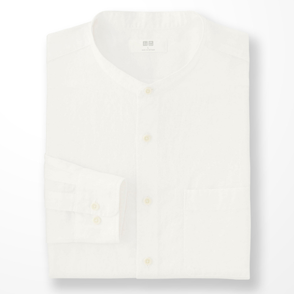 休闲穿搭！UNIQLO优衣库麻棉立领衬衫183595