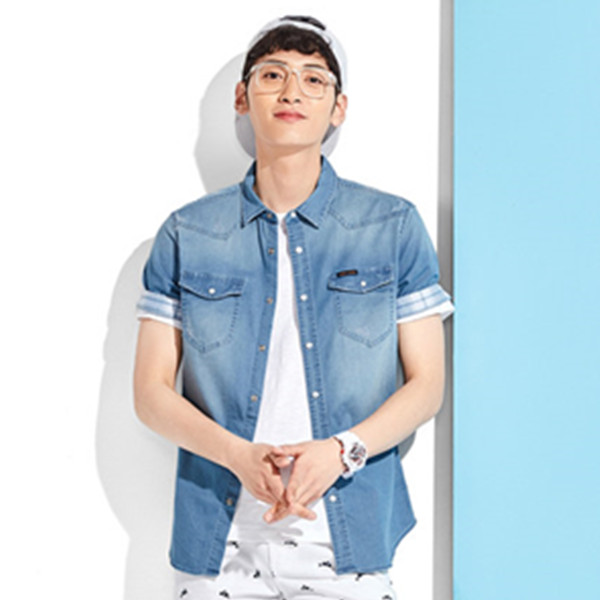 潮流帅气！森马休闲纯棉短袖牛仔衬衫