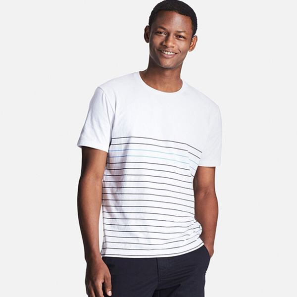 清爽造型！UNIQLO优衣库水洗横条圆领T恤195175
