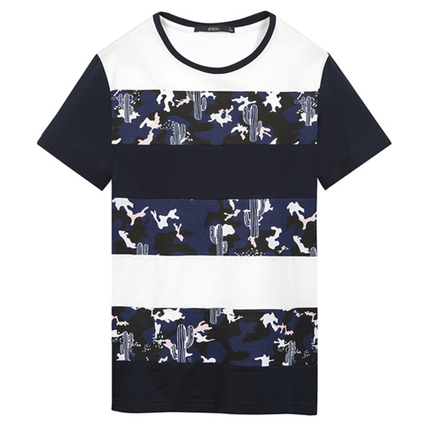 夏季百搭！gxg jeans男装夏季撞色印花男修身短袖圆领T恤#62644070