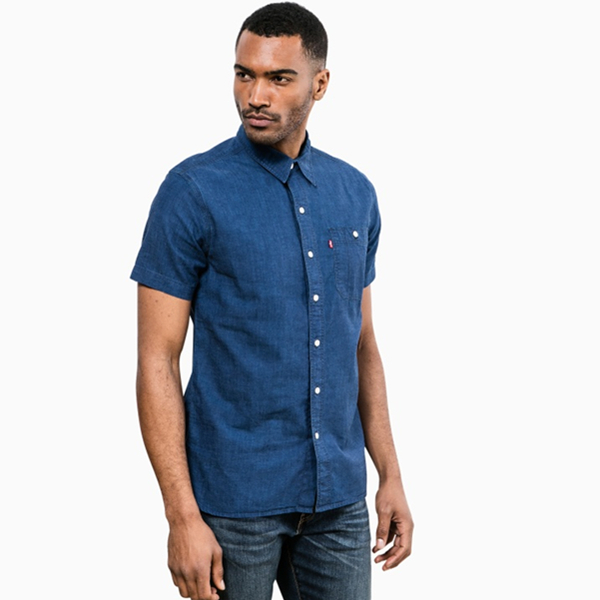 夏季百搭！Levi's李维斯男士纯棉翻领尖领短袖牛仔衬衫17257-0015