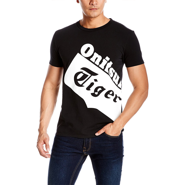 黑白撞色！鬼塚虎 男式 印花LOGO短袖运动T恤 OKT067