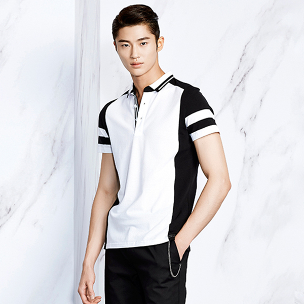 都市时尚！GXG男士商务休闲短袖几何POLO衫