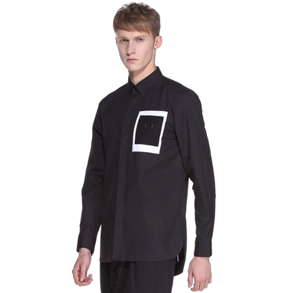 新潮时尚！TRENDIANO几何拼接拼色长袖衬衫衬衣3HI2010450