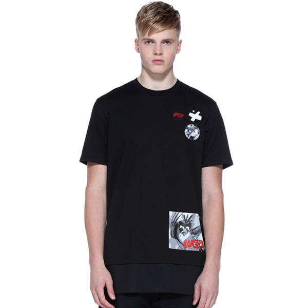 帅气减龄！TRENDIANO拼接中长款宽松短袖T恤3HC2025160