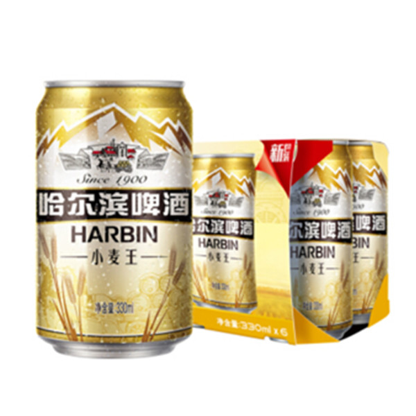 品质之选！哈尔滨小麦王啤酒330ml*4*6听