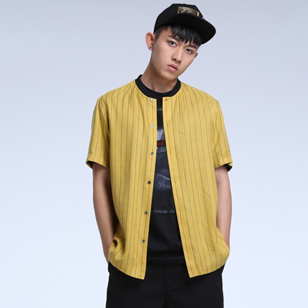 直降！TRENDIANO立领条纹宽松短袖衬衫3HC2011930