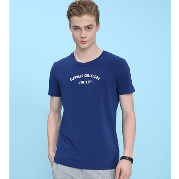 修身时尚！真维斯圆领弹力修身字母印花短袖T恤71-173003