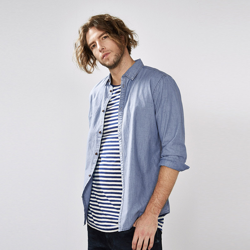 简约休闲！ESPRIT男士时尚休闲长袖衬衫-106EE2F029