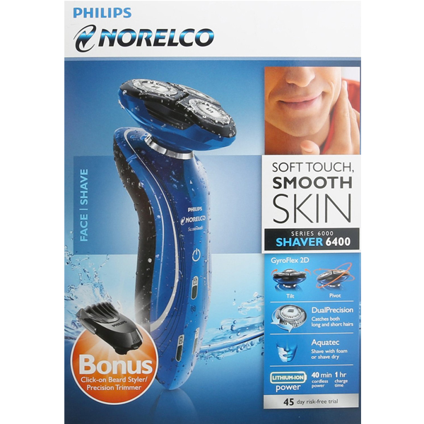 中亚海外购！飞利浦 6400系列剃须刀 一键式胡须整理器