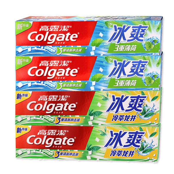 冰爽体验！高露洁冰爽薄荷深层清洁美白牙膏120g*4