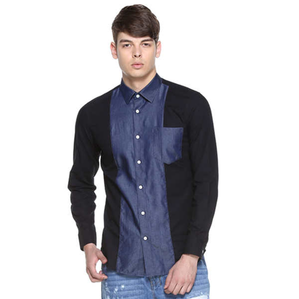 小降！TRENDIANO棉质拼接牛仔长袖衬衫3151011000