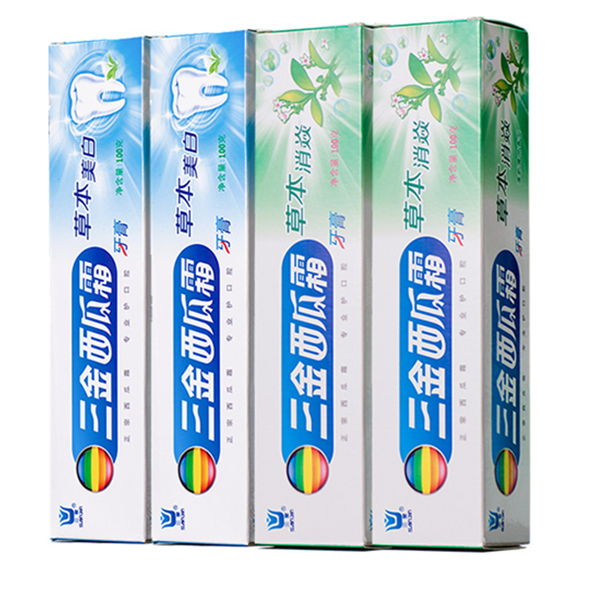美白解火！三金西瓜霜草本美白牙膏100g*4支