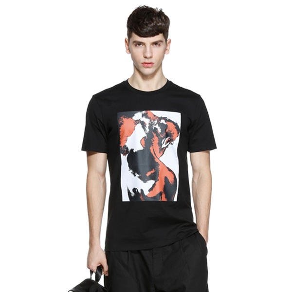 都市休闲！TRENDIANO印花撞色圆领短袖T恤3HC102399E