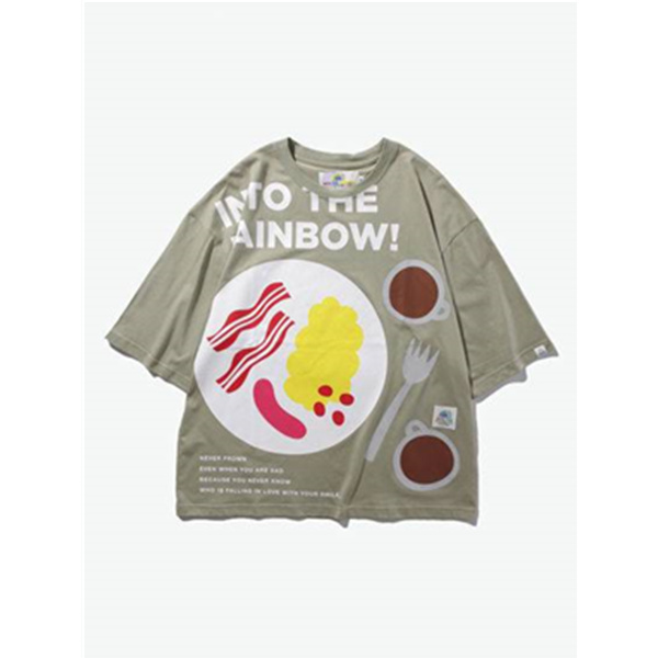 创意印花！Into The Rainbow 字母西餐印花T恤