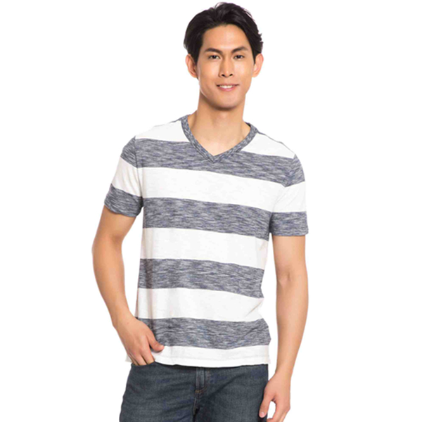 夏季百搭！Gap舒适纯棉条纹V领T恤717945 W