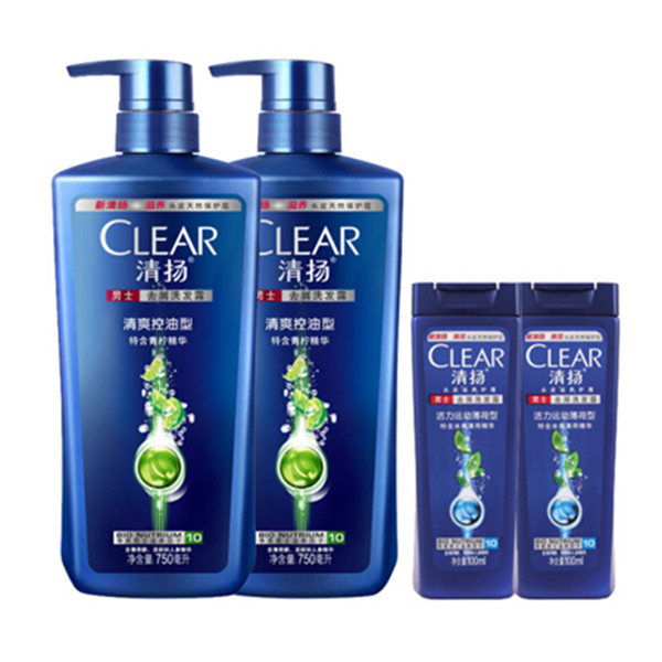去屑控油！CLEAR清扬男士洗发水套装750mlx2+100ml*2