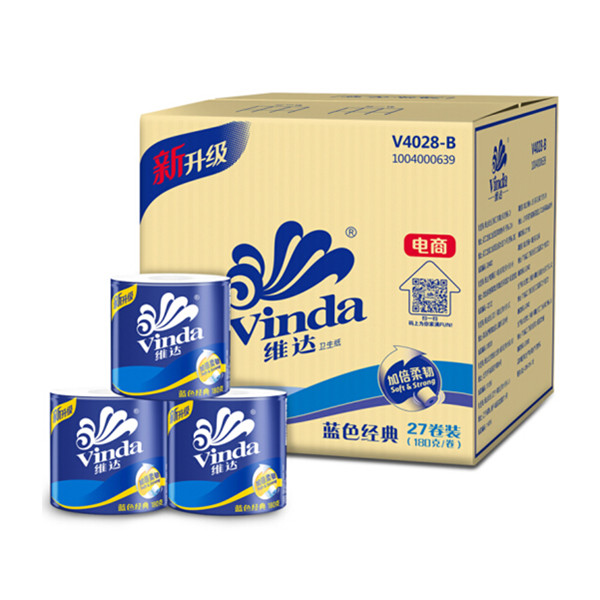 柔韧升级！维达(Vinda) 蓝色经典3层180g卫生纸*27卷