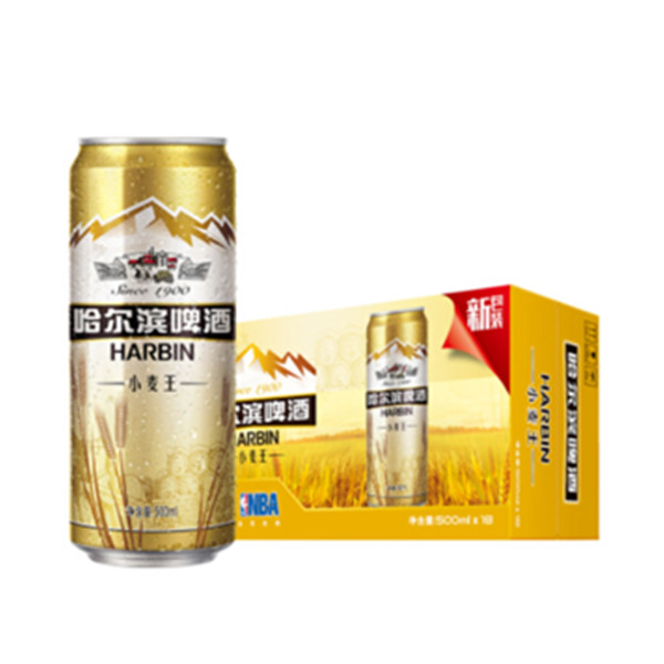 麦香浓郁！哈尔滨 小麦王啤酒 500ml*18听