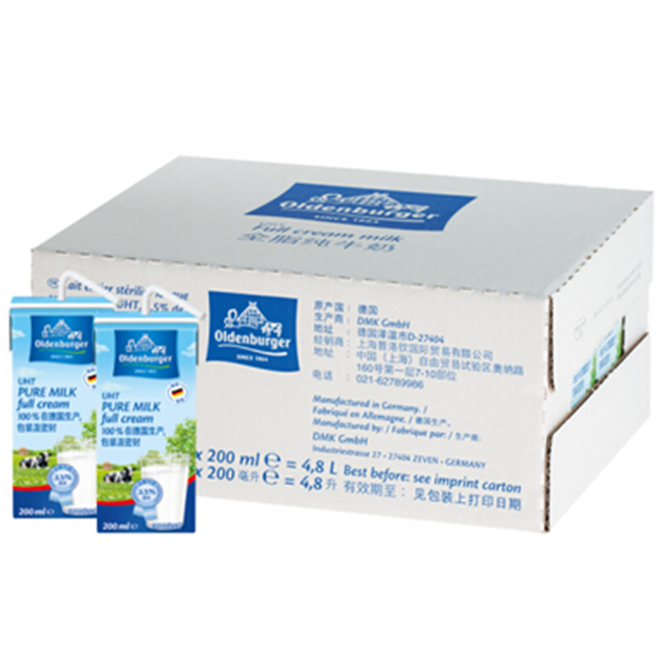 奶香浓郁！Oldenburger欧德堡全脂纯牛奶200ml*24盒
