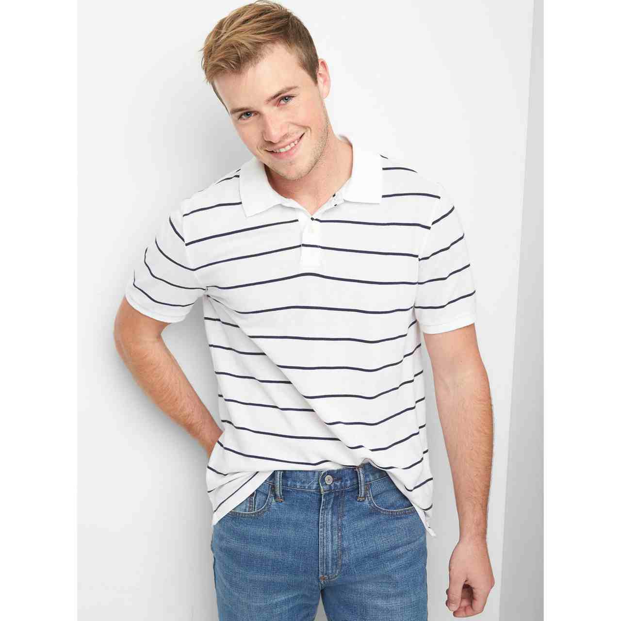 618狂欢！Gap纯棉细条纹舒适Polo衫522948