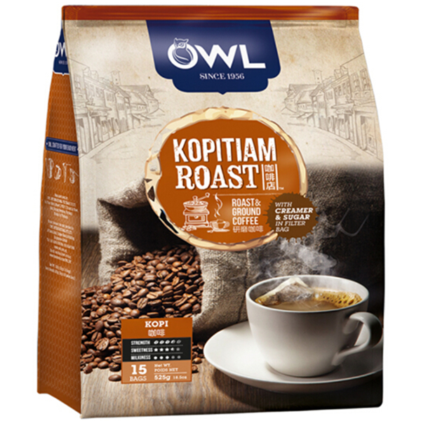 香浓醇厚！OWL猫头鹰研磨系列袋泡三合一咖啡15条525g