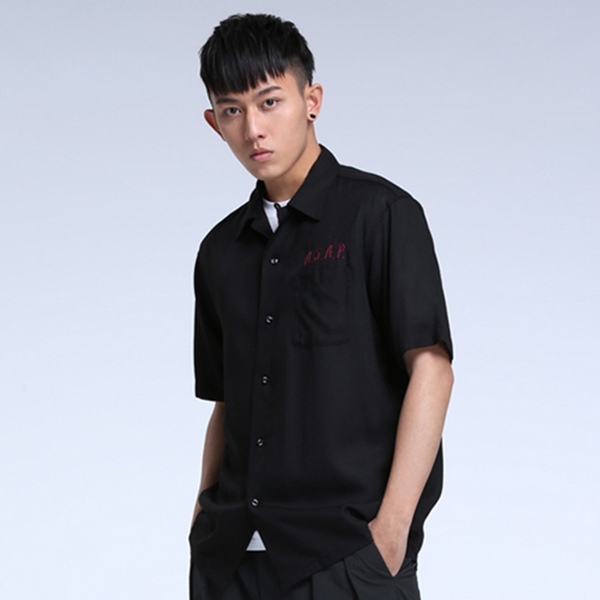 帅气减龄！TRENDIANO宽松字母刺绣短袖衬衫3JI2010540