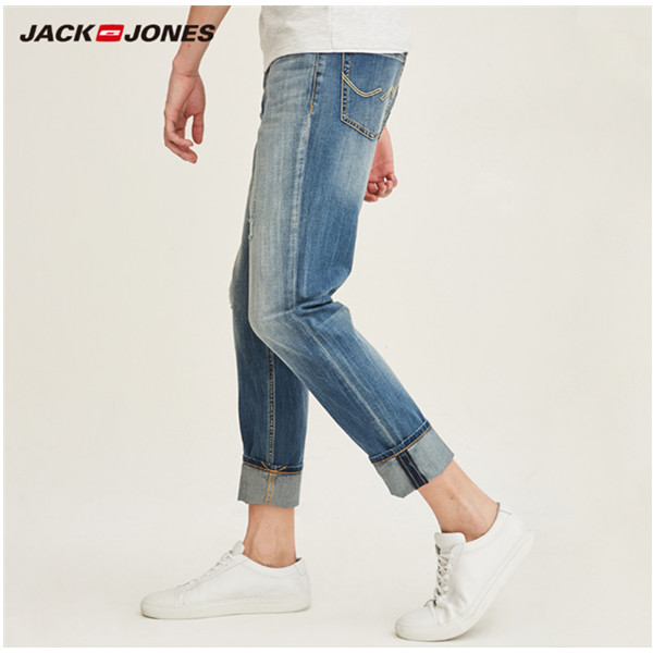 聚划算，JackJones修身水洗磨破牛仔裤！