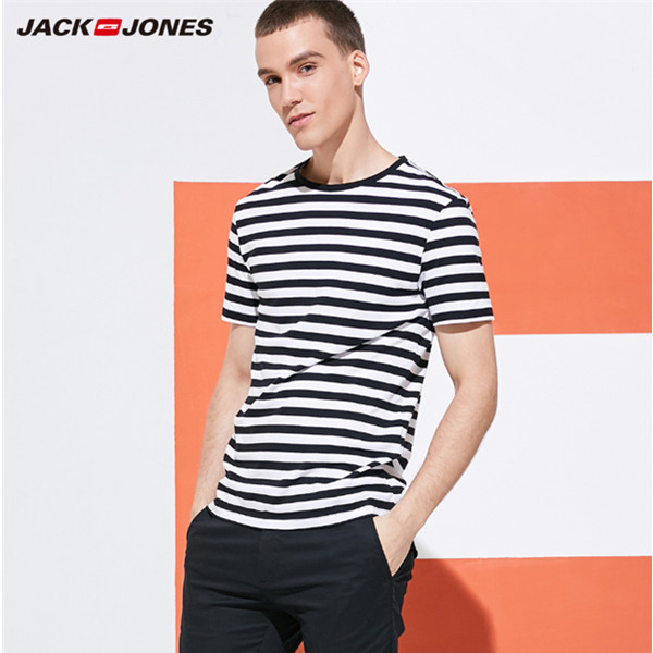 聚划算！JackJones纯棉夏条纹海魂衫修身短袖T恤！