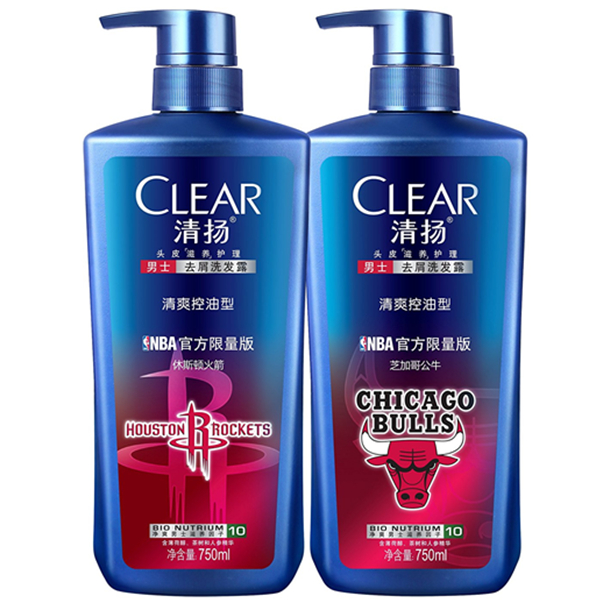 NBA定制款！CLEAR清扬男士去屑洗发水清爽控油型750ml*2