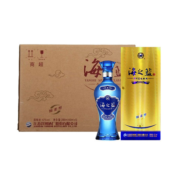 海之蓝！洋河蓝色经典 42度 海之蓝 绵柔型 480ml*6