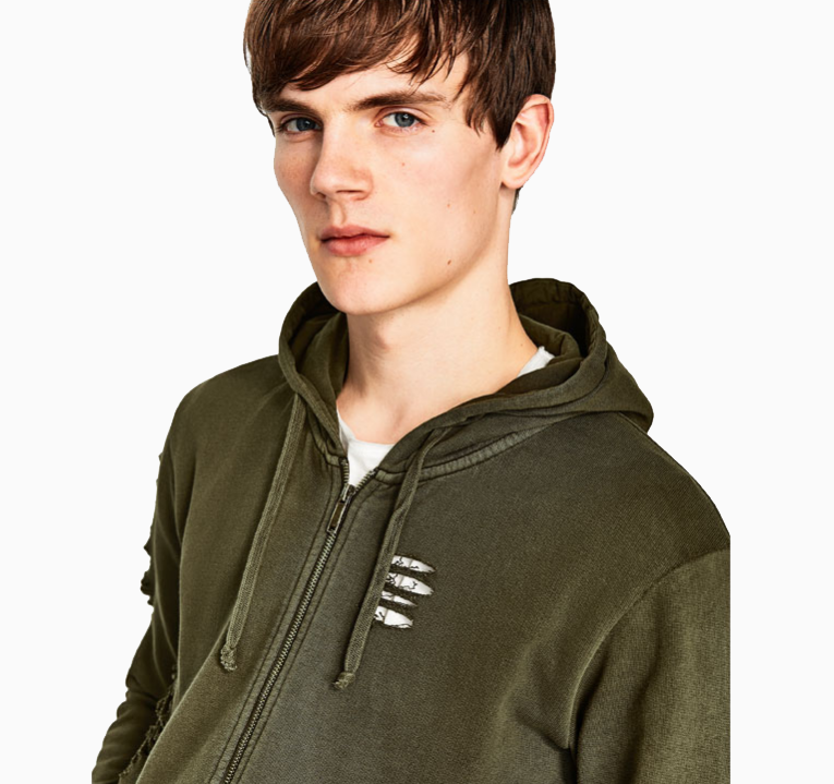 个性设计！ZARA破损剪洞男装运动衫