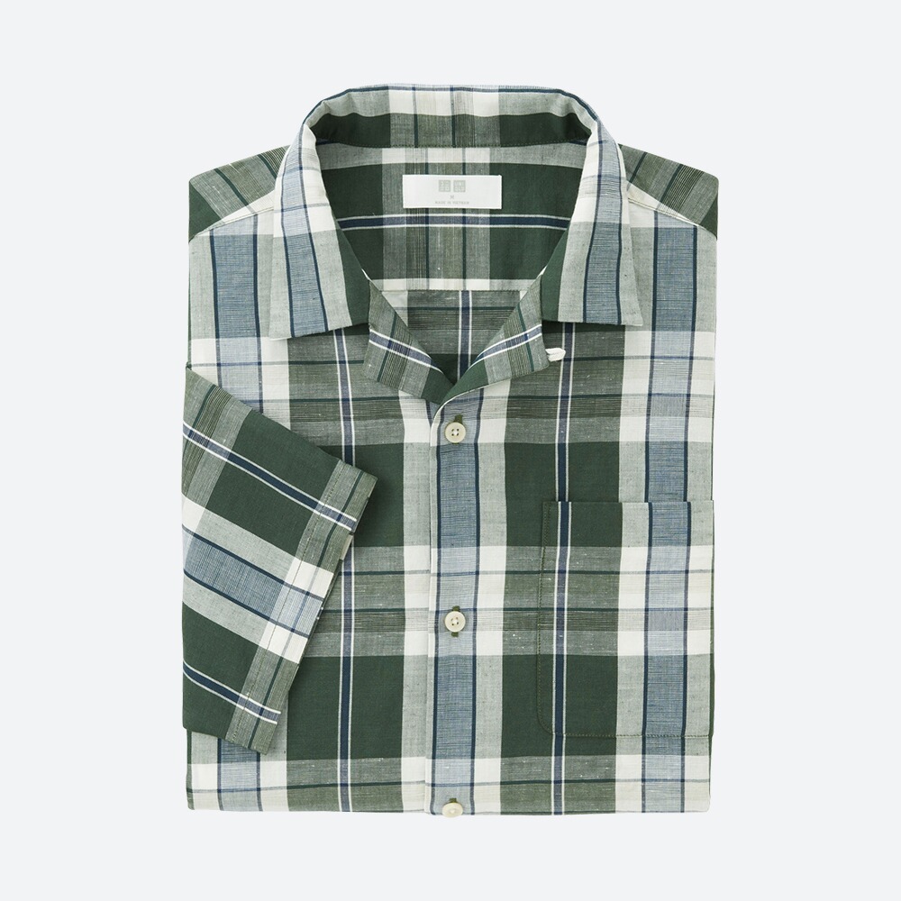 质地清爽！UNIQLO优衣库麻棉格子开领衬衫193815