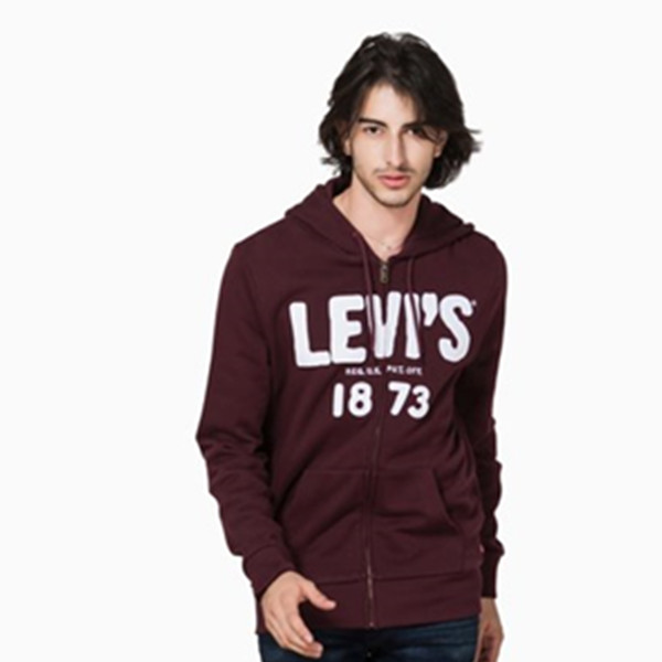 舒适纯棉！李维斯酒红色连帽针织开衫卫衣19625-0000