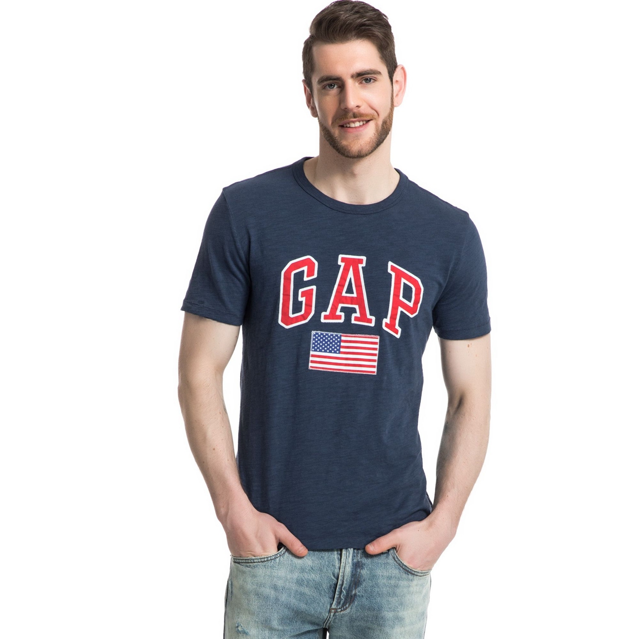 美式风格！Gap徽标星条旗贴花短袖T恤639002