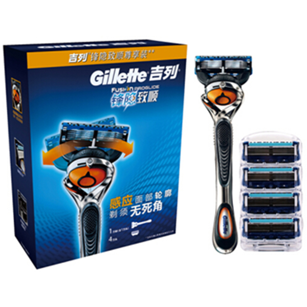 黑科技尖货！吉列剃须刀锋隐致顺手动刮胡刀套装（1刀架+5刀头）
