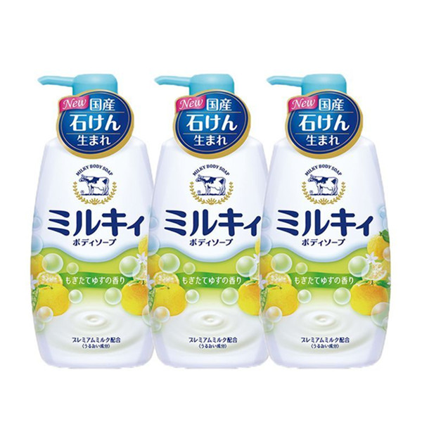 温和洗净！Cow牛牌牛乳石碱柚子活力沐浴露550毫升三瓶装