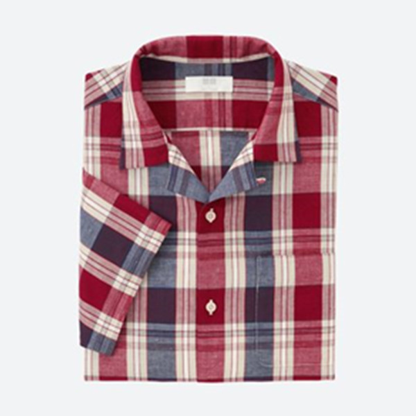 轻薄舒适！优衣库麻棉格子开领衬衫(短袖) 193817