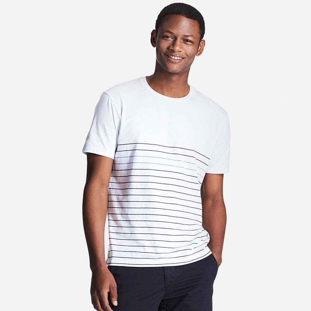 清爽造型！UNIQLO优衣库水洗横条圆领T恤195175