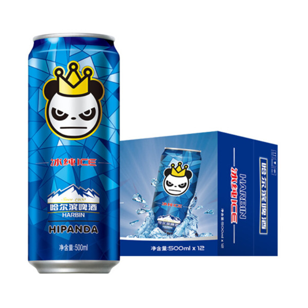 限量款！哈尔滨HIPANDA合作限量款冰纯啤酒500ml*12听