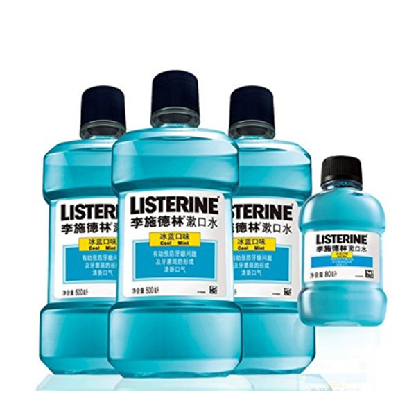 冰爽洁净！李施德林 漱口水冰蓝口味500ml*3+80ml